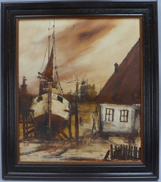 Mokvist, Jan (Dänemark), 'Hafen von Ahus', Öl/Lw, sign./dat., verso ortsbez.