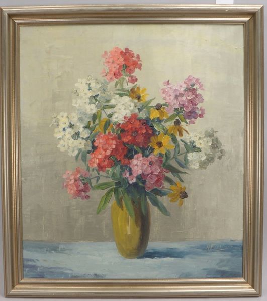 Fiebinger, Alfred, 'Bunter Phlox', Öl/Lw, unten re. sign.; Rahmenmaße 90,5 x 80,5 cm