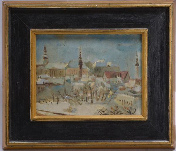Gemälde, 'Standansicht im Winter', Öl/Lw, unsigniert; Maße 14 x 18 cm