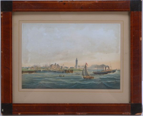 Erler, Heiner(-?), 'Hafenansicht', Lithografie, alt, hinter Glas gerahmt