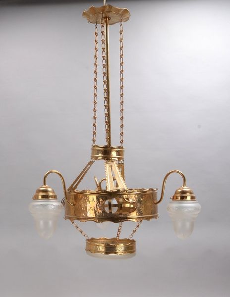 Deckenlampe (Art déco-Stil), 4-fl., matt. geschliffenes Glas; Abhänghöhe ca. 100 cm