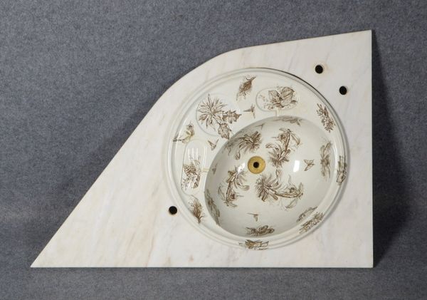 Villeroy & Boch(?), Waschbecken/rund, ovale Einlassung, 3x Seifenabl., extra Platte