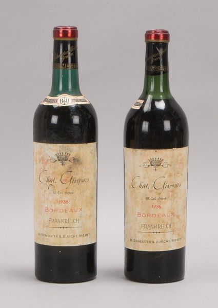 2x Rotwein (Bordeaux): 'Château Giscours, 3me Cru Classé', 1936, 0,75 l