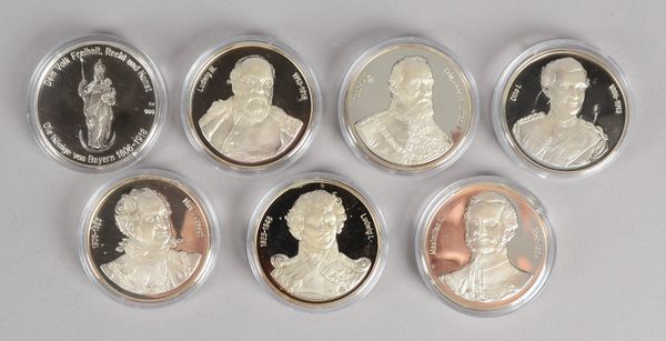 7x Gedenkmünzen, 'Die Könige von Bayern, 1806 - 1918', 999/1.000 Silber; Gew. 134 g