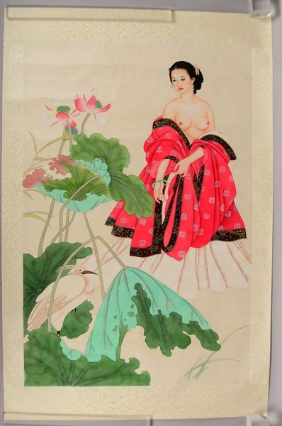 Rollbild (China), 'Frau mit entblößtem Oberkörper', Tusche auf Seide