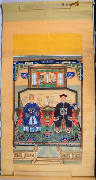Rollbild (China, 19. Jh.), 'Kaiserpaar', Tusche auf Seide; Maße 198 x 91 cm