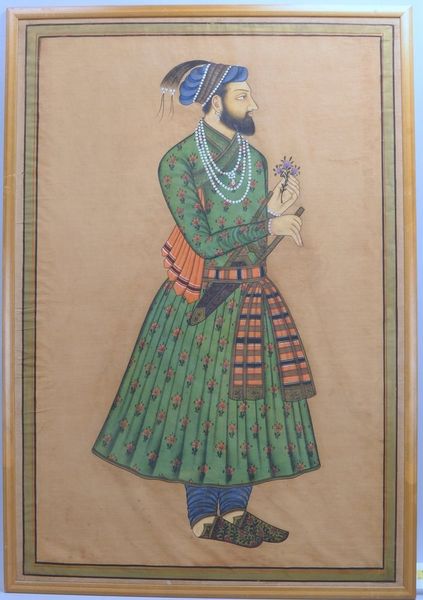 Seidenmalerei, 'Portrait des Shah Jahan - Großmogul von Indien', gerahmt