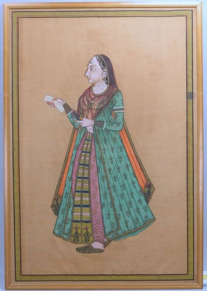 Seidenmalerei, 'Portrait der Frau Mumtaz - zweite Frau von Shah Jahan', gerahmt