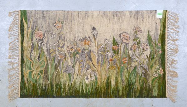 Wandteppich, Kelim/Gobelin, Motiv 'Wiese', handgewebt, Entw.: D. Michno, guter Zust.
