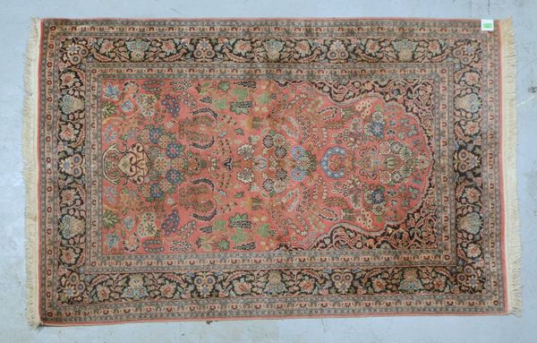 Kaschmir-Orientteppich, Seide auf Baumwolle, mittelfeine Kn., gleichm. Flor