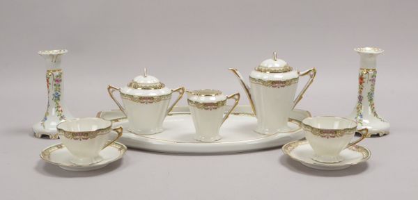 Limoges, Tête-à-tête auf Tablett, Maße Tablett 40 x 28 cm; anbei 2x Kerzenleuchter