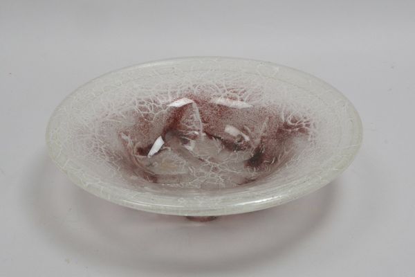 WMF Ikora, Schale, farbloses Glas, netzartige Einschmelzungen in Weiß/Rot