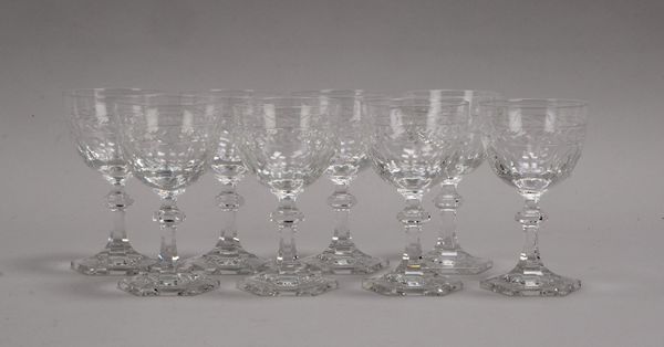 7x Rotweingläser, Bleikristall, Art 'Baccarat Harcourt'/'Rohan'; Höhe 14 cm