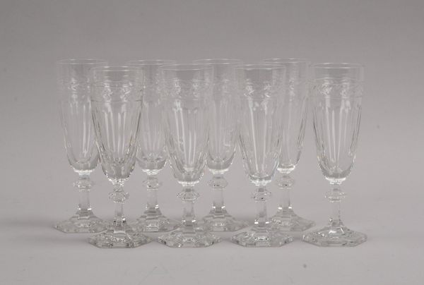 8x Sektgläser, Bleikristall, Art 'Baccarat Harcourt'/'Rohan', Höhe 18,5 cm