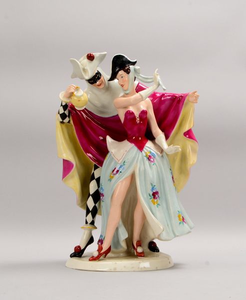 Royal Dux, Porz.-Figur, 'Karneval - Harlekin mit Dame', mit Bodenmarke, sign.