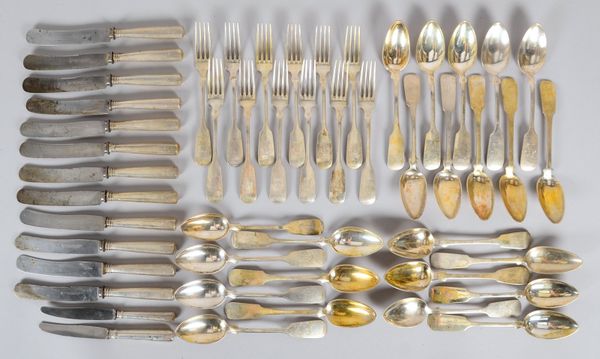 Tafelbesteck, 800 Silber, mit 'Spatenmuster'-Dekor, 49-tlg.; Gew./ohne Messer: 2.131 g
