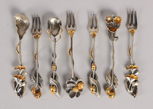 Elly Creazioni/Italien, Kaffeebesteckteile, Silber (gepr.), florale Jugendstil-Gestaltung