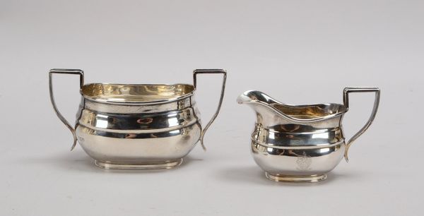 Zucker und Sahne, Sterlingsilber, mehrfach punziert, klassizist. Ausführung