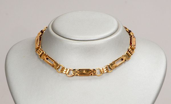 Uhrkette (Biedermeier), 500 GG (gest.), fein ziselierte Glieder/teils durchbrochen