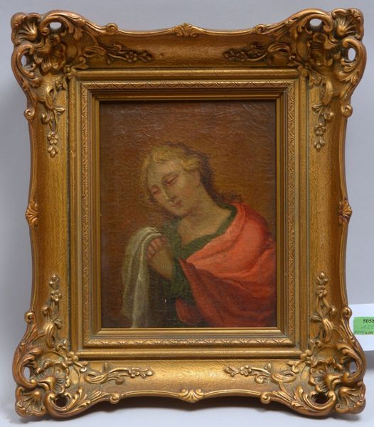 Gemälde (wohl 18. Jh.), 'Heilige', Öl/Lw, unsigniert, im Prunkrahmen; Maße 28,8 x 22 cm