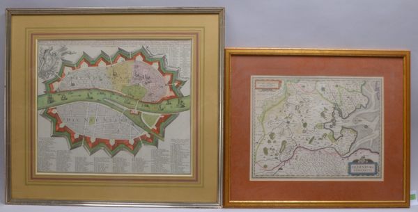 2 Landkarten, 'Bremen' und 'Oldenburg', Kupferstiche/grenzkol., unter PP hinter Glas