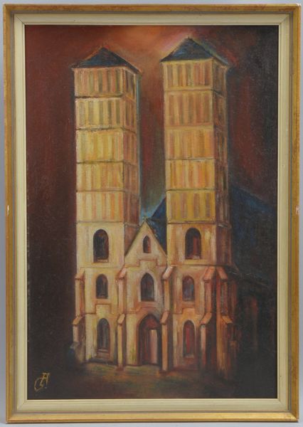 Monogrammist GA, 'Kathedrale', Öl auf Holz, unten links monogrammiert, Maße 57 x 39 cm