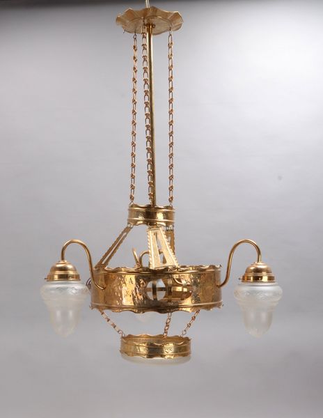 Deckenlampe (Art déco-Stil), 4-fl., matt. geschliffenes Glas; Abhänghöhe ca. 100 cm