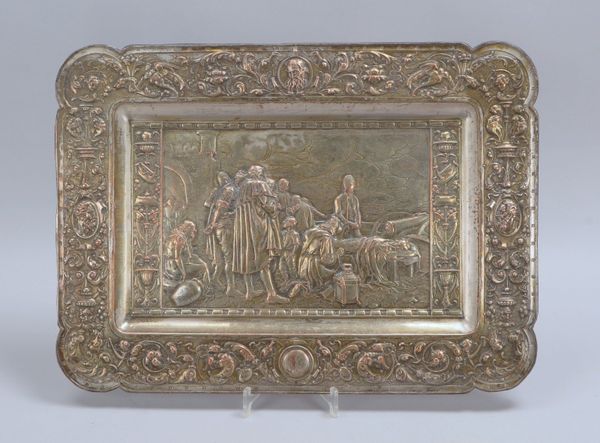 Prunktablett, Metall/Kupfer versilb., Reliefdarst. 'El cadaver de A. de Castro'