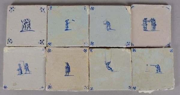 Konvolut antiker Fliesen (um 1700), 8 Stück; Maße ca. 13 x 13 cm (mit Fehlstellen)