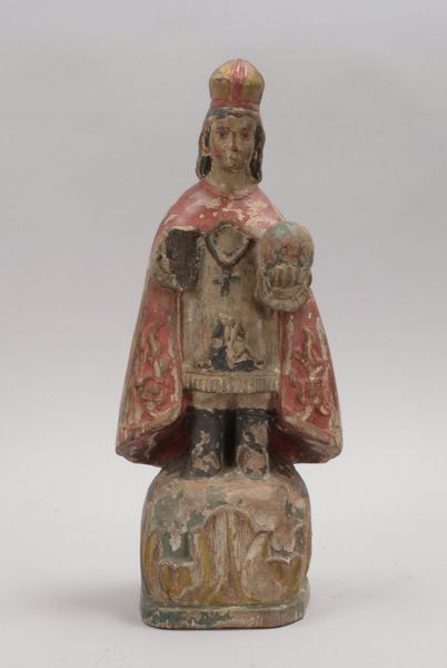 Antike Holzfigur, 'Heiligendarstellung', Reste von Farbstaffierung; Höhe 39,5 cm