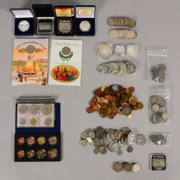 Kl. Münzsammlung, z.T. Silber: '5 DM', '5 RM', '2 RM', 13x Münzen/Barren, und weitere