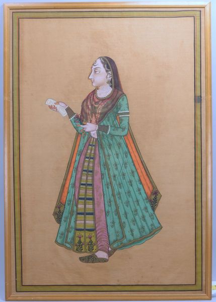 Seidenmalerei, 'Portrait der Frau Mumtaz - zweite Frau von Shah Jahan', gerahmt