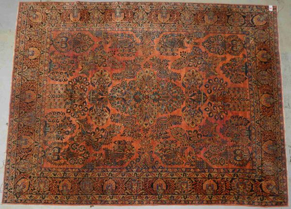 Sarough, alt, feine/mittelf. Kn., Pflanzenfarben in Blau-Grün-, Beige-, Rot-Orange