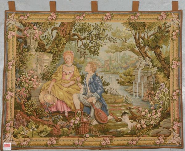 Gobelin (Frankr.), 'Galante Szene im Park' - verso betitelt/bez., textil hinterl., guter Zust.
