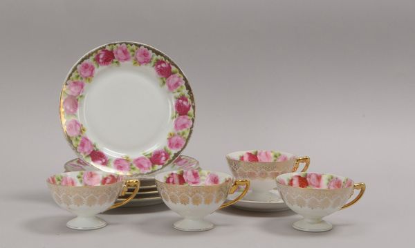 Rosenthal (alt), kl. Tafelservice-Konvolut: 4x Kaffee-/Teetassen, 1 UT, 5x Teller