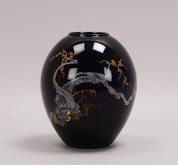 Ritzenhoff, Designer-Tischvase, 'Tokyo', dkl.blaues Glas/Bemalung, Entw. L. Colani