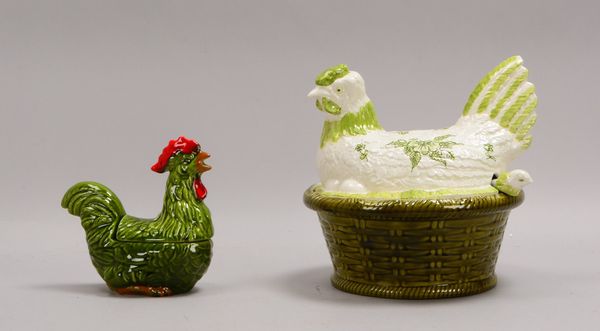 Secla/Portugal, 2 Deckelgefäße/Deckelterrinen, Keramik, figürl. Deckel/mit Löffel