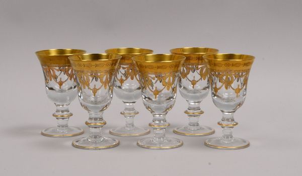 Belle Arti/Berlin, 6x exkl. Weißweingläser (Murano), Kristallglas mit geätztem Golddekor