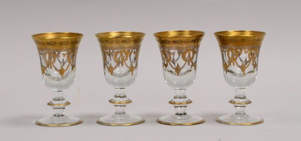 Belle Arti/Berlin, 4x exkl. Portweingläser (Murano), Kristallglas mit geätztem Golddekor