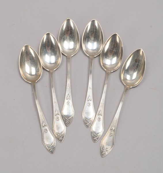 Satz Teelöffel (Jugendstil), 800 Silber, florales Dekor, 6 Stück; Gewicht 102 g