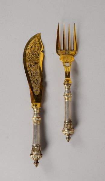Fisch-Vorlegebesteck, Silber/vergoldete Klinge; Länge 25 cm/Länge 28 cm, Gew. 201 g