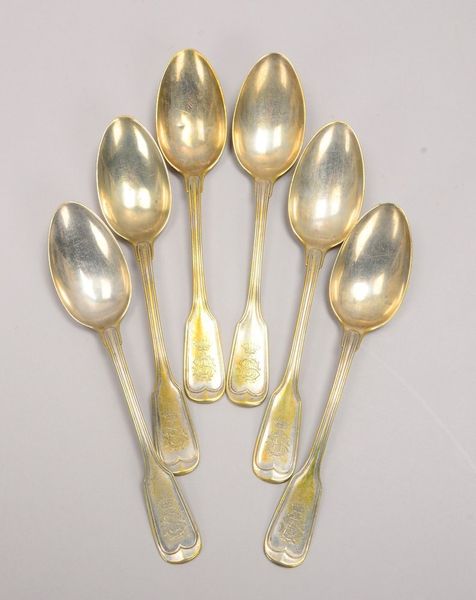6 Suppenlöffel, 800 Silber, mehrf. punz. ('Krone' und Monogramm); Gew. 237 g