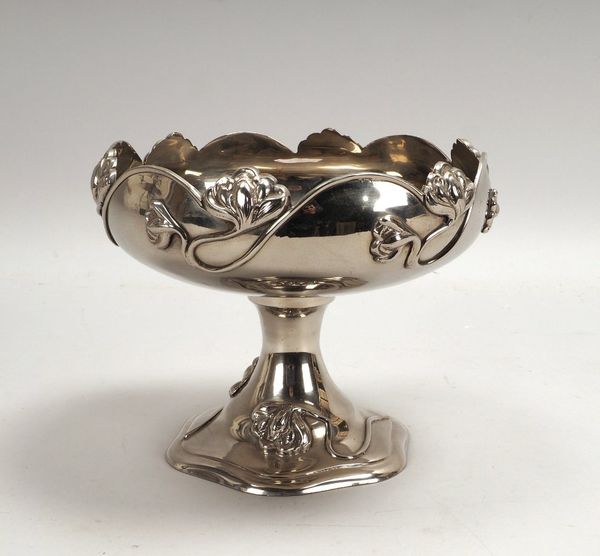 Tischaufsatz-Schale, Metall versilbert, umlaufend mit reliefiertem Jugendstil-Dekor