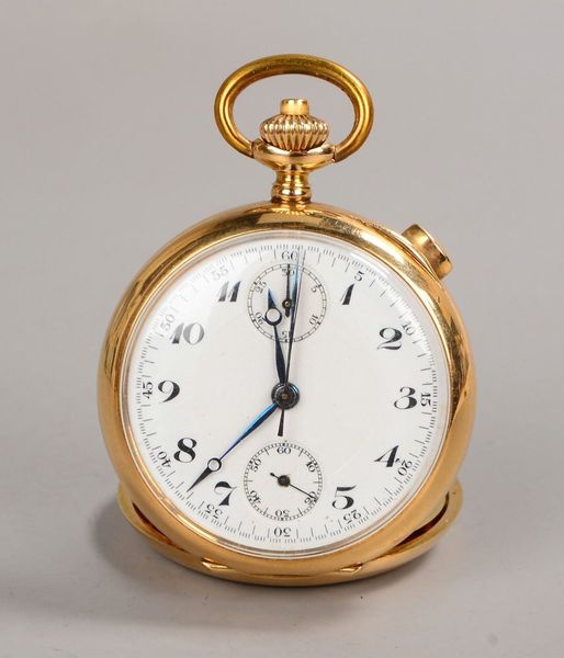 Schleppzeiger-Chronograph (Schweiz), sog. 'Chronograf Rattrapante', 14 kt Gold, läuft
