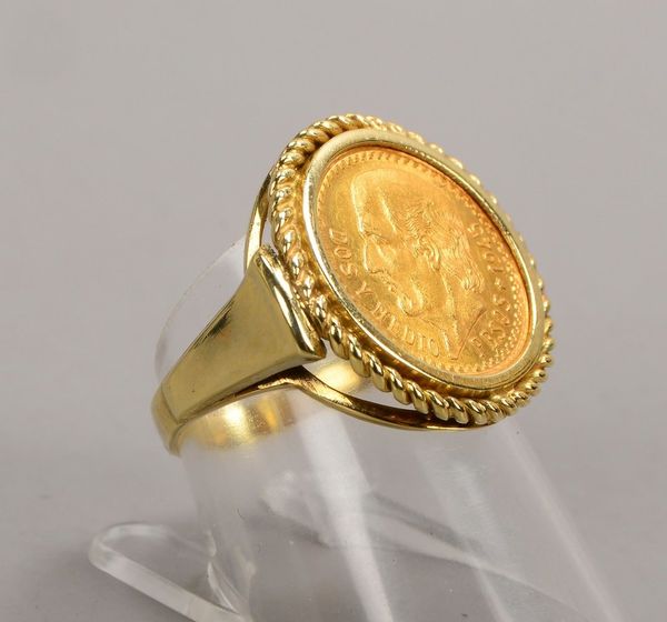 Münzring, 585 GG (gest.), mit Goldmünze (Mexiko), '2,5 Pesos'; RG 55, Gew. 5,80 g