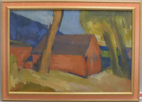 Gemälde, 'Kate am Waldrand', Öl auf Malkarton/gerahmt, verso bez. 'Marks'