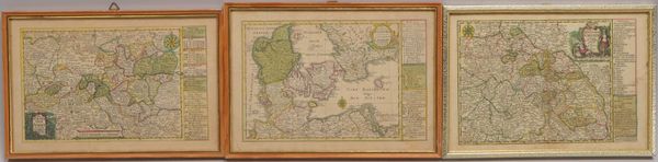 3 alte Stahlstiche/koloriert: 'Schlesien', 'Anhalt', 'Dänemark', jeweils hinter Glas gerahmt