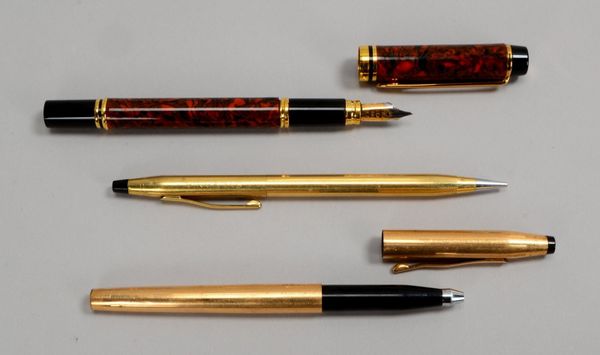 Waterman-Füllfederhalter mit 18 kt Goldfeder, sowie Cross-Kugelschreiber und Drehbleistift