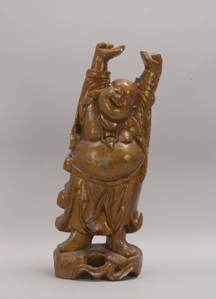 Holzfigur, 'Hotai-Buddha', massives Hartholz, braun-goldf. staffiert; Höhe 60 cm