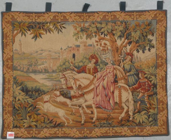 Gobelin (Frankr.), 'Königl. Jagdausflug' - verso betitelt/bez., textil hinterlegt, guter Zustand